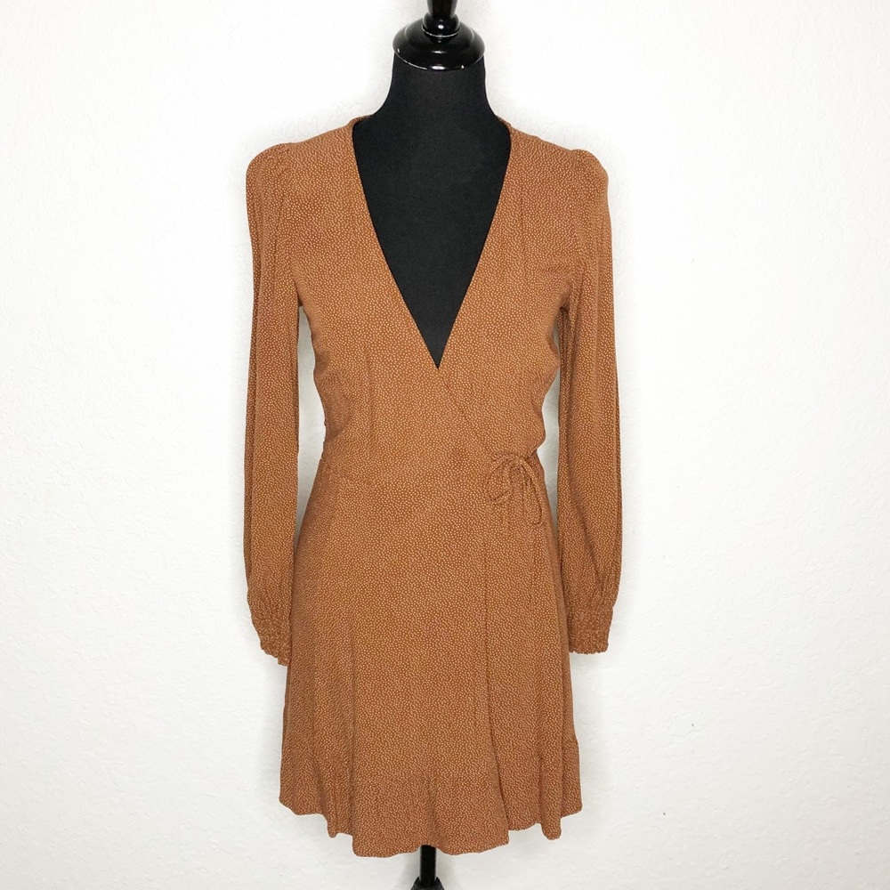 Abercrombie Fitch burnt orange white dot v neck wrap front dress size Small